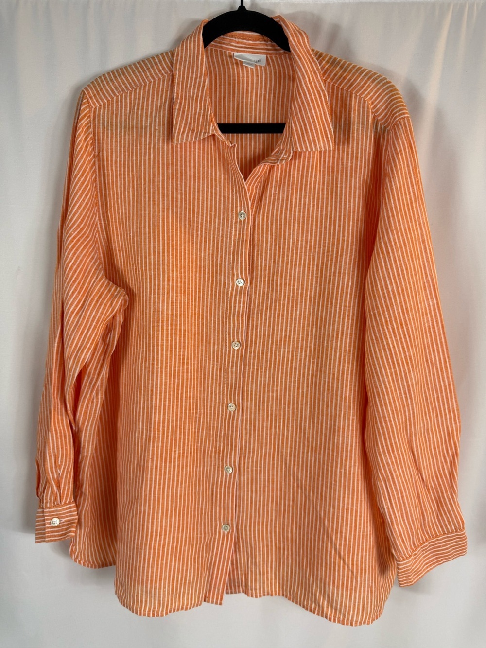 J. Jill Orange and White Striped Button-Down Shirt 100% linen size:XL